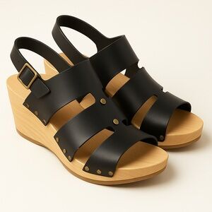 Bosabo French Handmade Leather Wooden Sole Sandal Studded Clogs